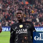 Dembélé’s stunning brace propels PSG past Liverpool, shattering their Champions League aspirations.